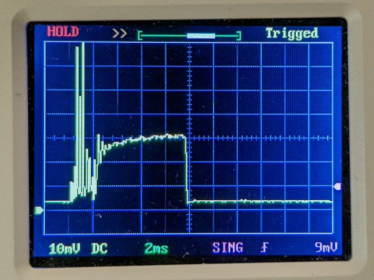 HV laser power supply - 5 mA-div - 10 ms 50 pct pulse